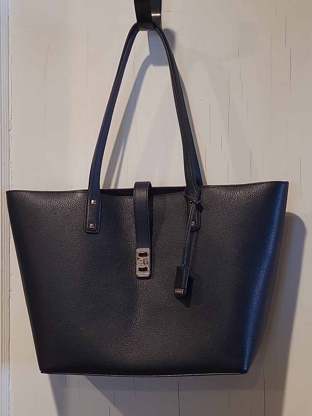 Michael Kors Black Pebbled Leather Tote with Lock Detail
